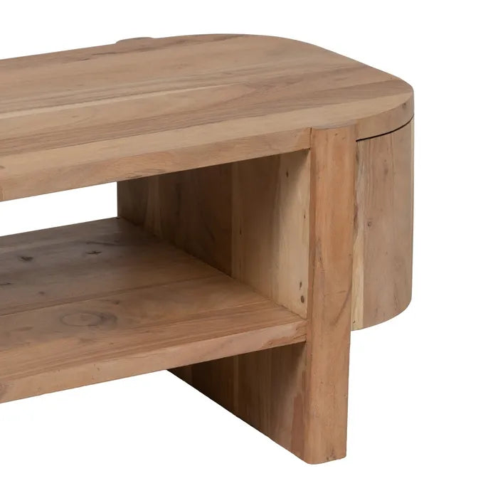 BERRE - Mesa de centro natural madera de acacia 120 x 50 x 40 cm
