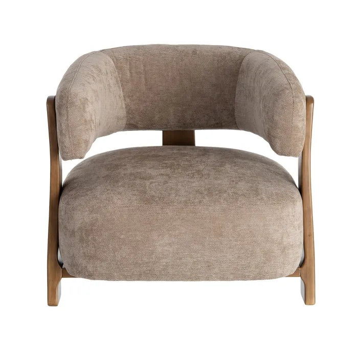 GALA - Sillón de tela marrón y madera maciza de pino – Diseño contemporáneo