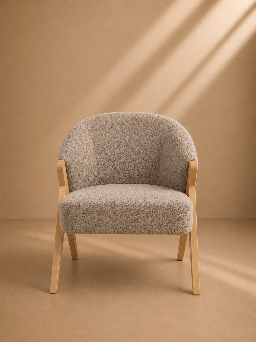 MEYNES - Fauteuil en tissu bouclette vison – Élégance et confort au quotidien