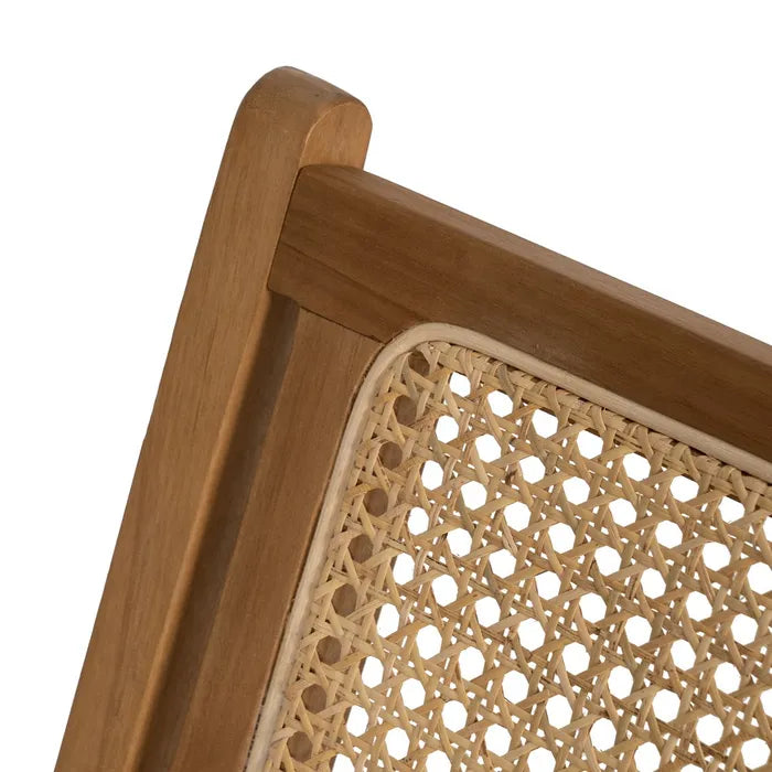 CASTELNOU - Sillón de madera natural con respaldo de ratán trenzado