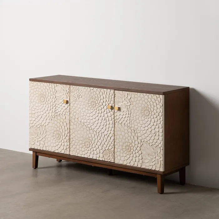 BOSA - Aparador tallado blanco marrón MDF madera 135 cm