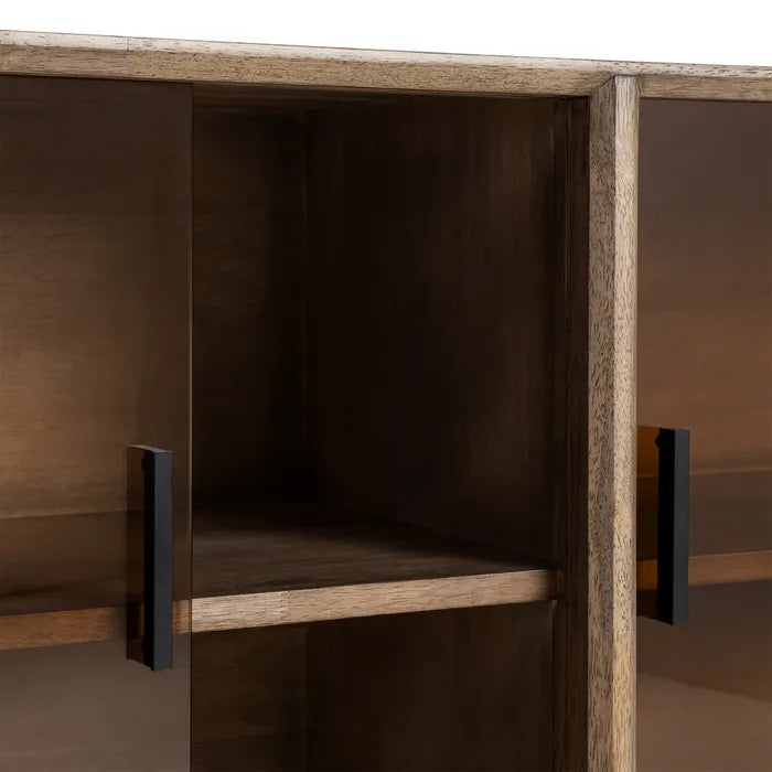ZENIA - Aparador marrón madera cristal 160 cm