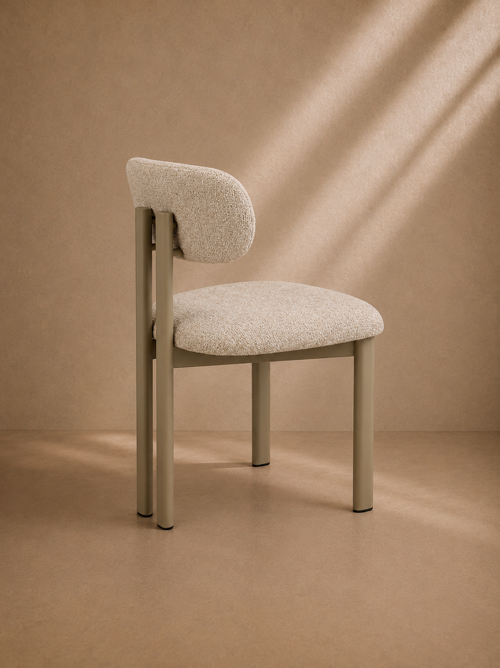 AMOSTA - Chaise de salle à manger design en tissu beige et métal taupe