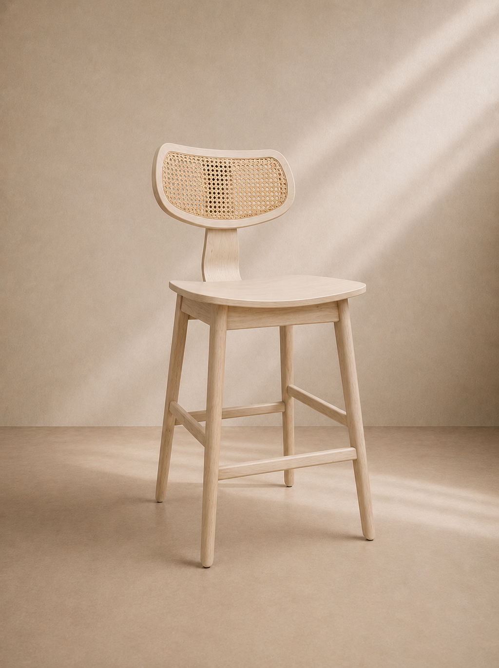 MILU - Tabouret de bar design en bois naturel et cannage 69 cm