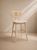 MILU - Tabouret de bar design en bois naturel et cannage 69 cm