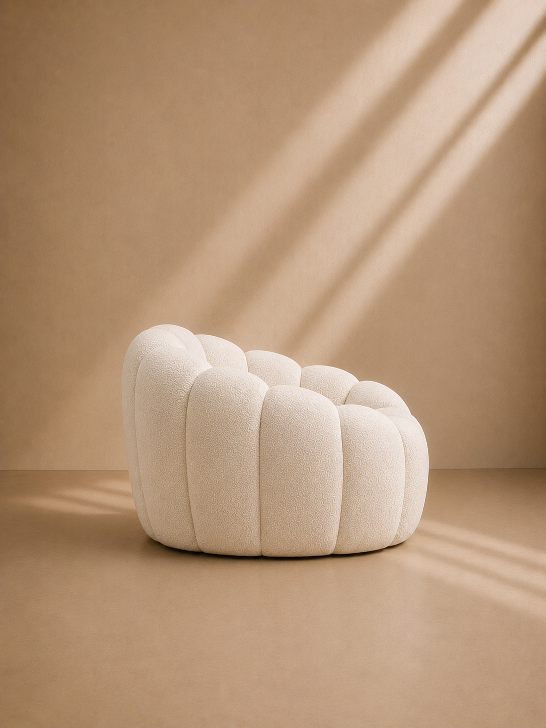 BALEA - Fauteuil design bouclé « Pumpkin » – 135 cm – Blanc