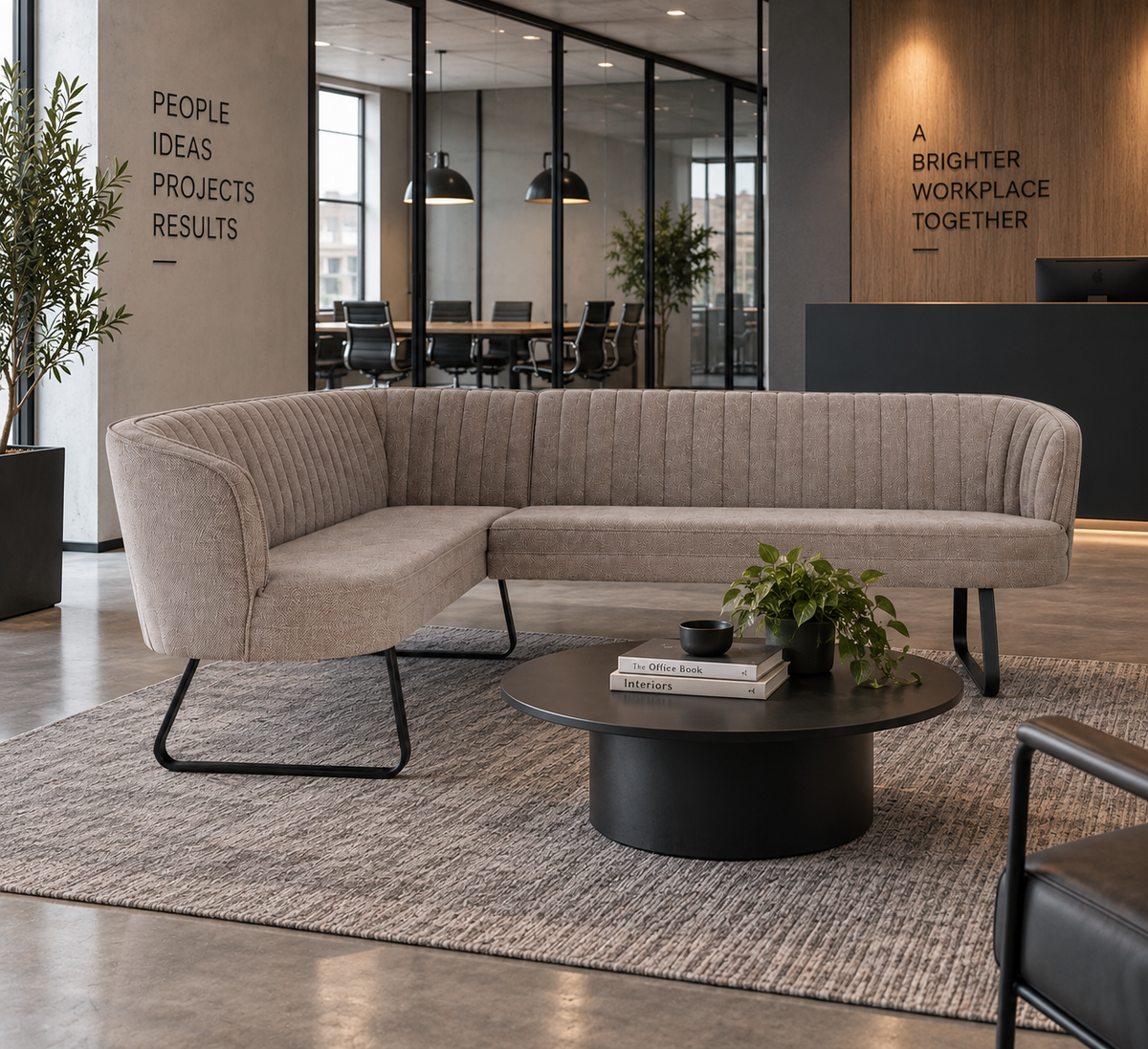 LAVERN - Sofá de 4 plazas de poliéster gris - Diseño contemporáneo