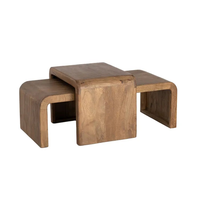 PEILLON - Juego de 2 mesas de centro pequeñas de madera de mango 120 x 55 x 40 cm