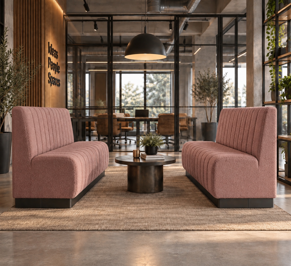MAELLA - Banco de 2 plazas en tela rosa empolvado – Diseño contemporáneo