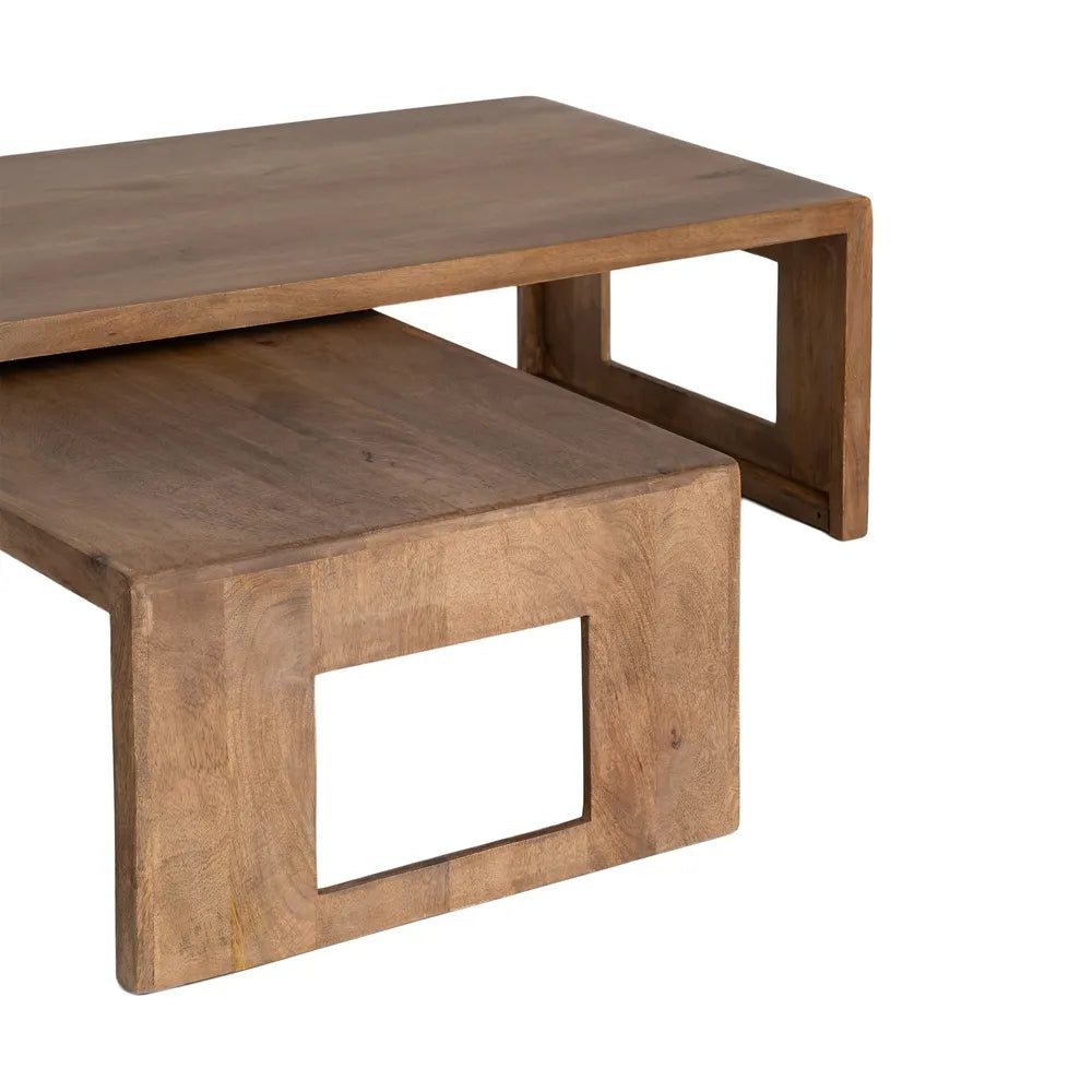 LUCERAM - Conjunto de 2 mesas de centro pequeñas de madera de mango 140 x 70 x 40,50 cm