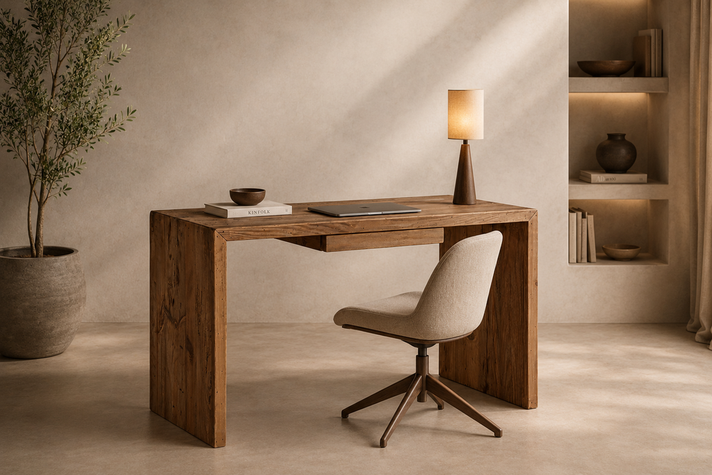 RIAZA - Bureau design en bois de pin recyclé – Élégance naturelle et caractère authentique