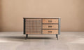 COTEA - Aparador industrial de madera de abeto y metal con 1 puerta y 3 cajones 118 cm