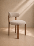 LEVI - Chaise de salle à manger en tissu beige et bois