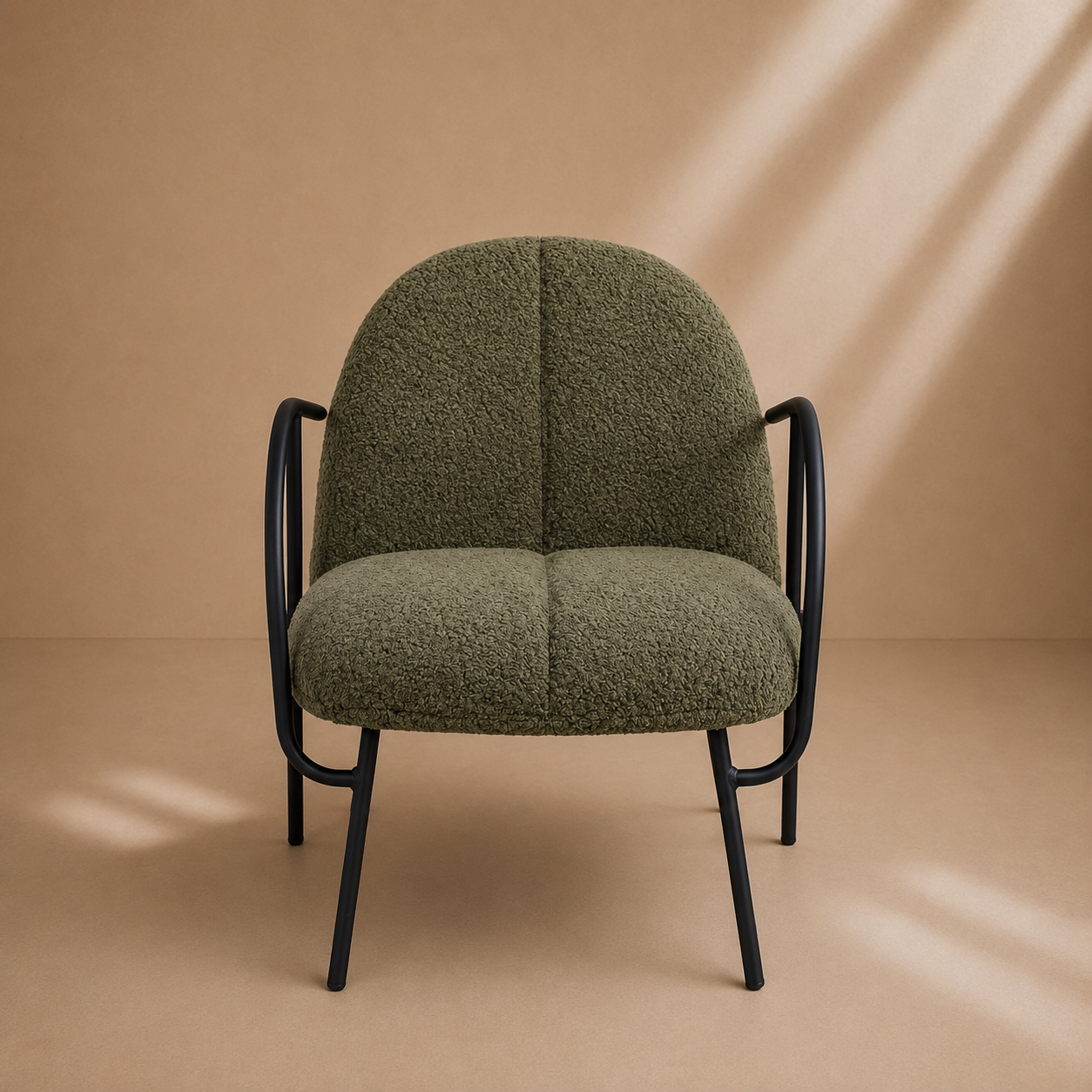 CUBEL - Fauteuil en bouclette verte avec structure en métal noir - pour salon, bureaux, réunion