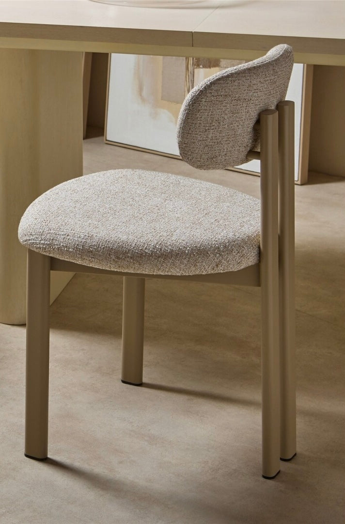 AMOSTA - Chaise de salle à manger design en tissu beige et métal taupe
