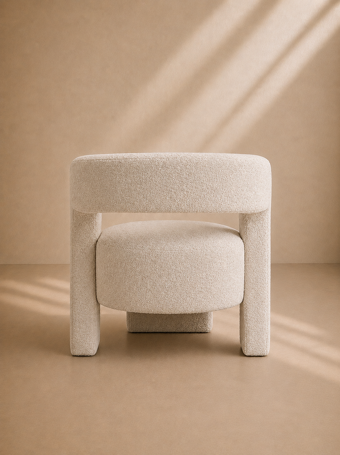 VANNO - Fauteuil bouclé beige au design contemporain minimaliste pour salon, hôtel & restaurant