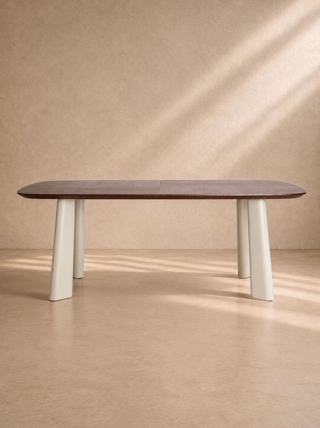 SOMAEN - Table à manger design en bois marron et pieds crème 215 cm