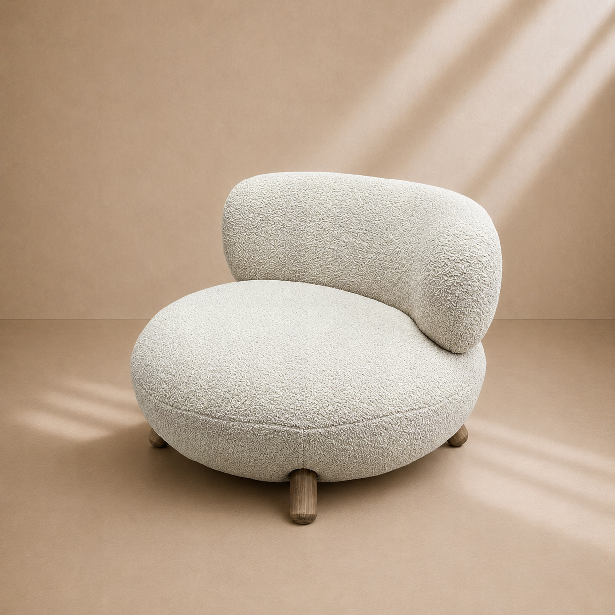 CLARET - Fauteuil design bouclette beige avec pieds en bois – Confort et élégance contemporaine