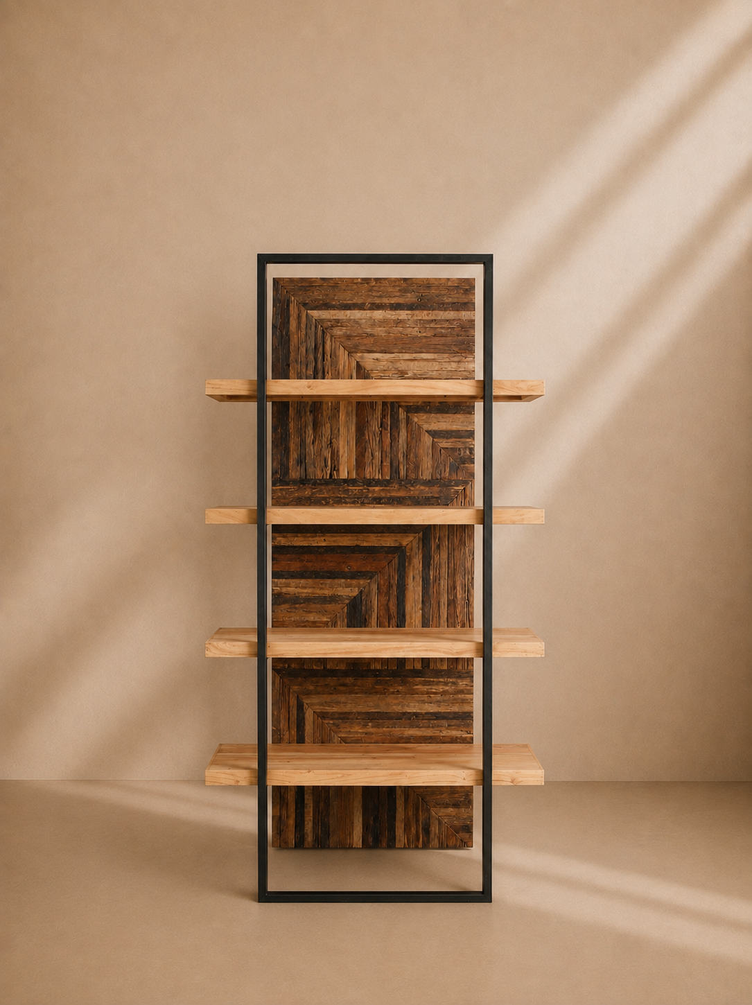 JERTE - Estantería de diseño de madera reciclada y acacia con estructura metálica 180 cm