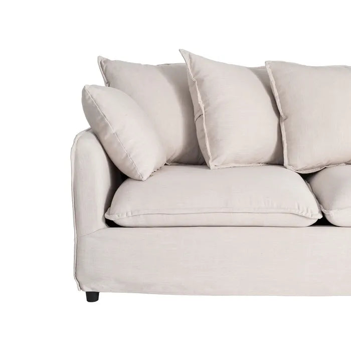 URDA - Sofá chaise longue de 3 plazas beige en poliéster y lino de 252 cm – Confort y estilo contemporáneo