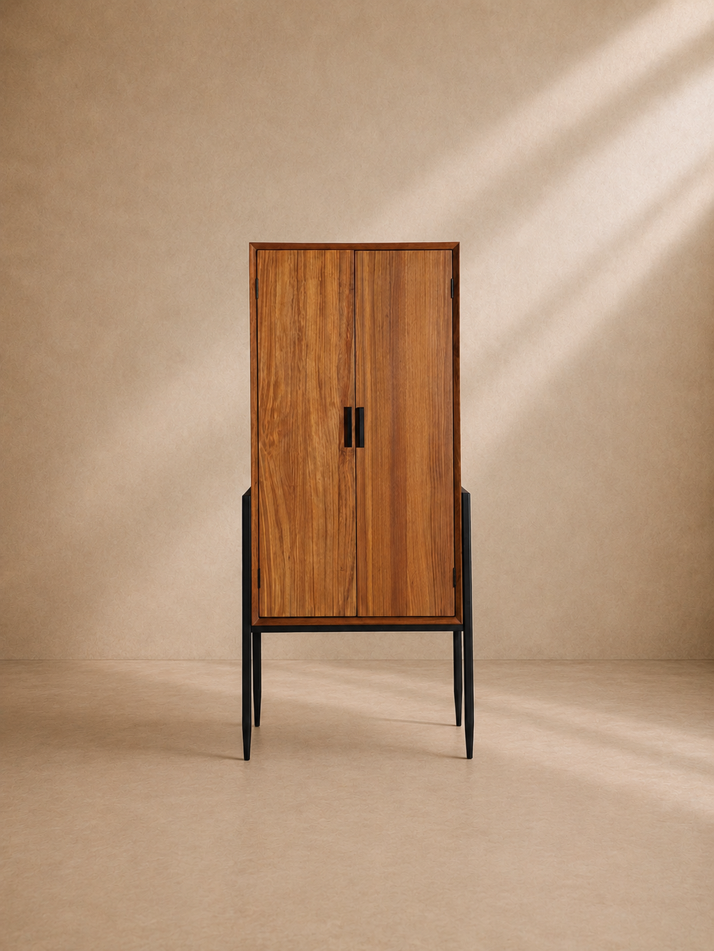 JACA - Armario de diseño de madera marrón y metal negro