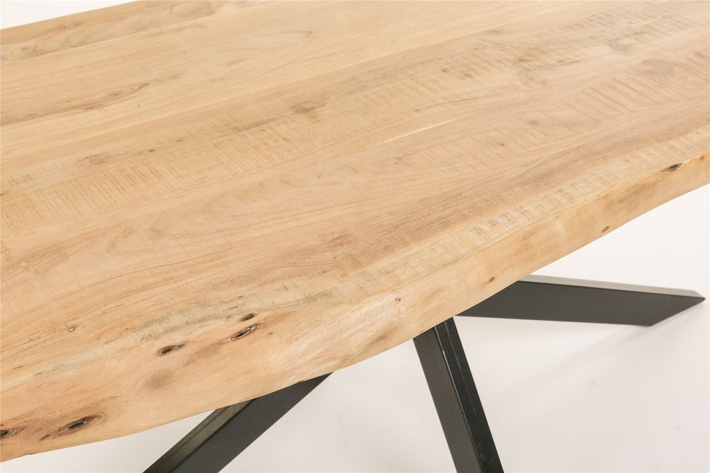 OREA - Mesa de comedor de acacia y metal negro 180 x 90 cm