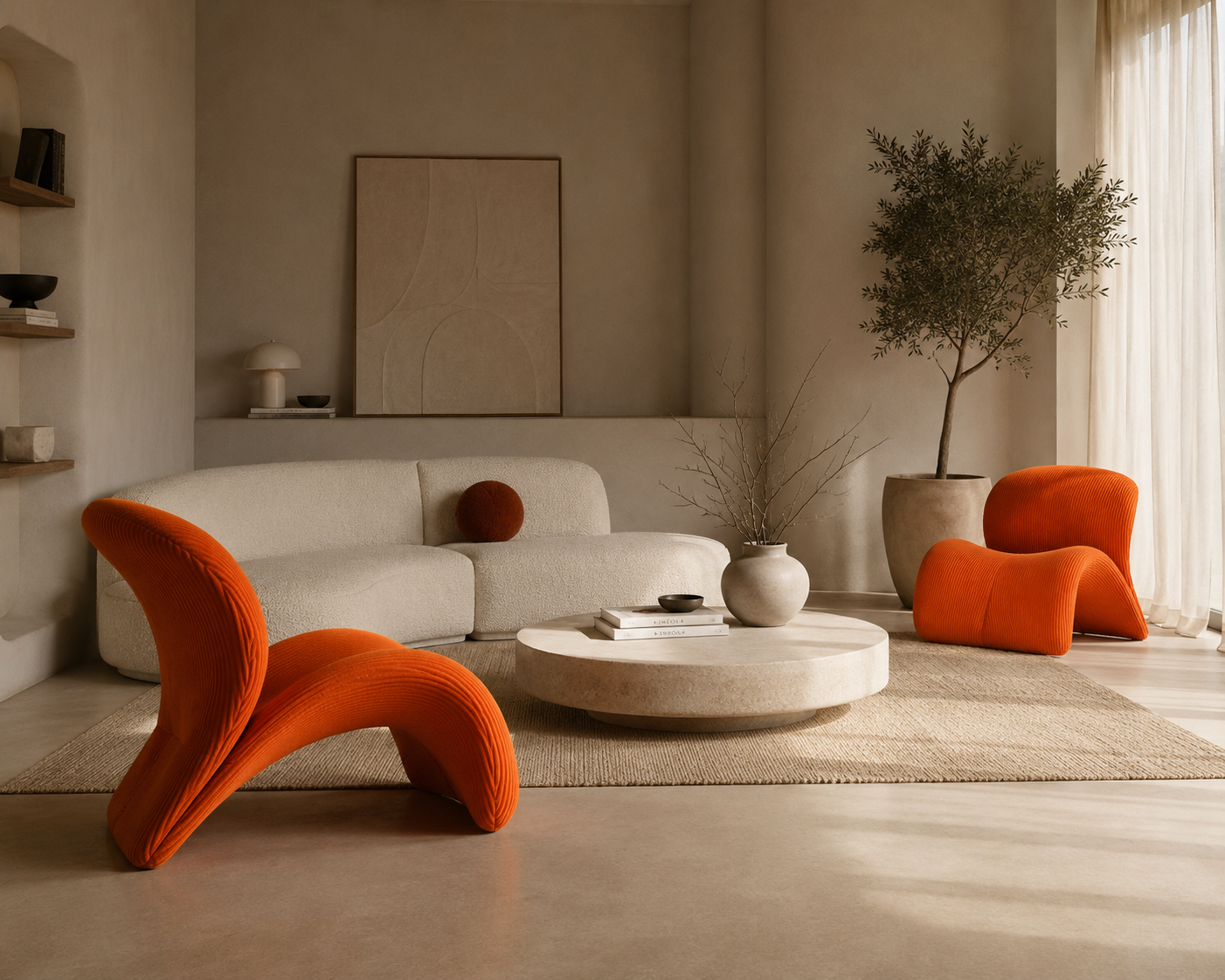 HARO - Fauteuil Design Sculptural Orange – Confort Contemporain pour hôtels, salon, réception