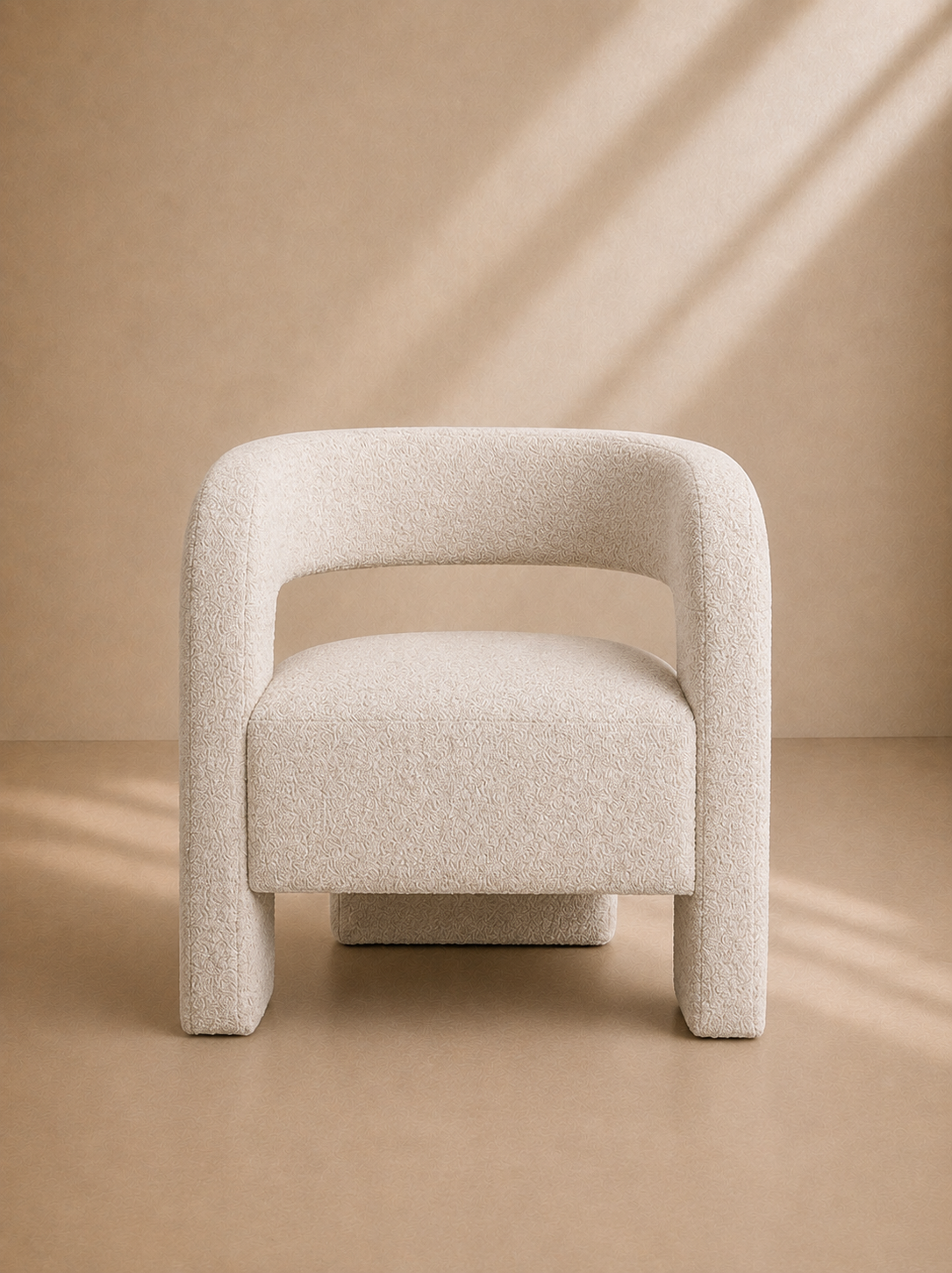 VANNO - Fauteuil bouclé beige au design contemporain minimaliste pour salon, hôtel & restaurant