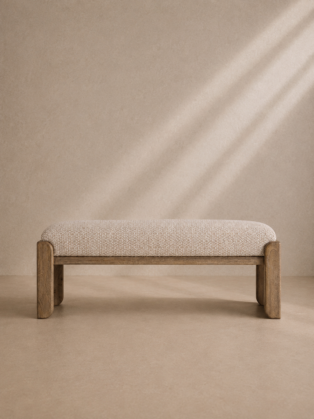 ALDO - Banc d’entrée / Bout de lit en bois de manguier et tissu effet jute 122 cm