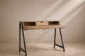 RONZ - Escritorio de diseño industrial de acacia y metal – Elegancia natural para tu espacio de trabajo