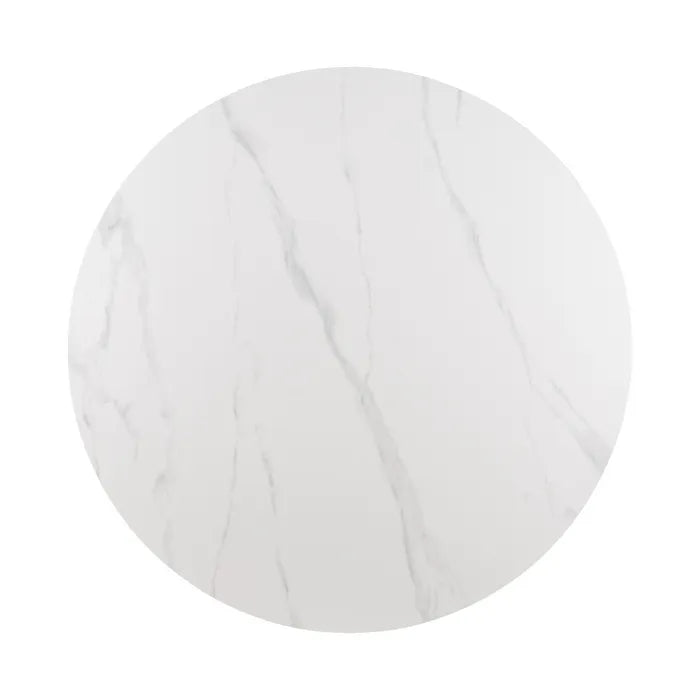 CAVIA - Mesa de comedor redonda blanca y natural 120 cm – estilo contemporáneo