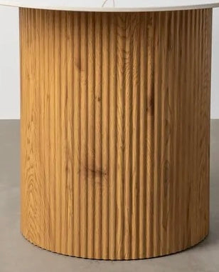 LORES - Mesa de comedor cuadrada de piedra sinterizada blanca y madera natural 110 cm