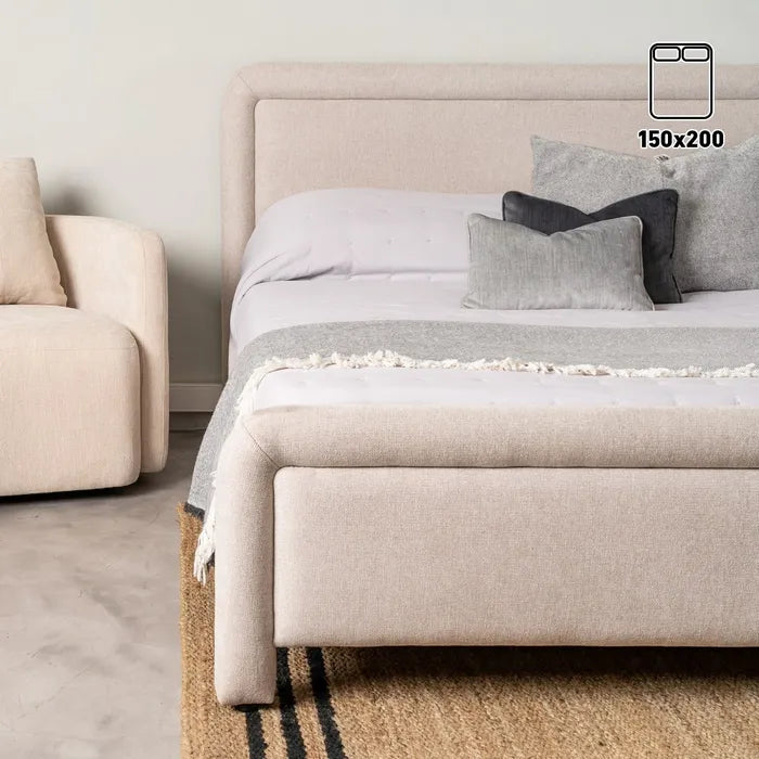 AYLLÓN - Cama tapizada beige para colchón de 150 cm