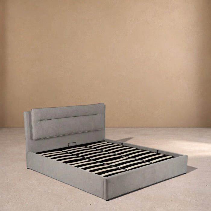 BOLEA - Lit tapissé gris pour matelas 180 cm