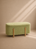 LASTRES - Déchaussoir coffre en bouclette verte – Banc de rangement design avec assise rembourrée