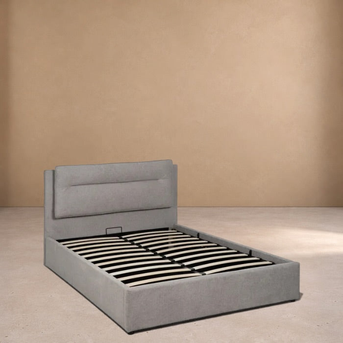 ALDEHUELA - Cama tapizada gris para colchón de 150 cm