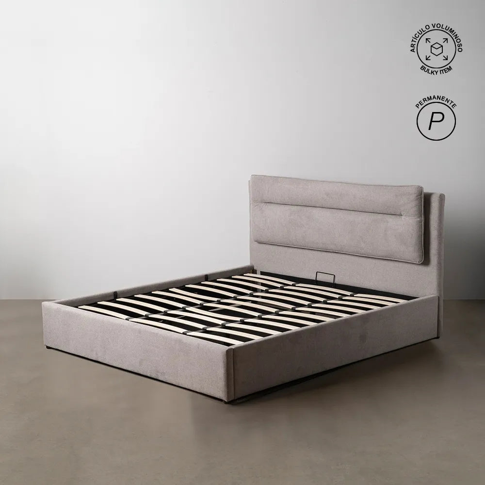 BOLEA - Lit tapissé gris pour matelas 180 cm