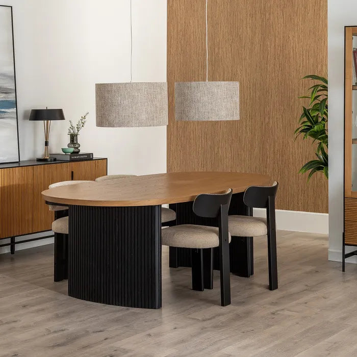 SANTIZ - Mesa versátil ovalada de madera natural y metal negro 220 cm - comedor o reuniones