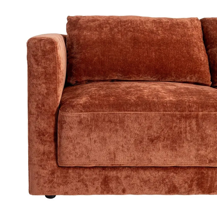 CARPIO - Sofá de 3 plazas en tela efecto terciopelo terracota