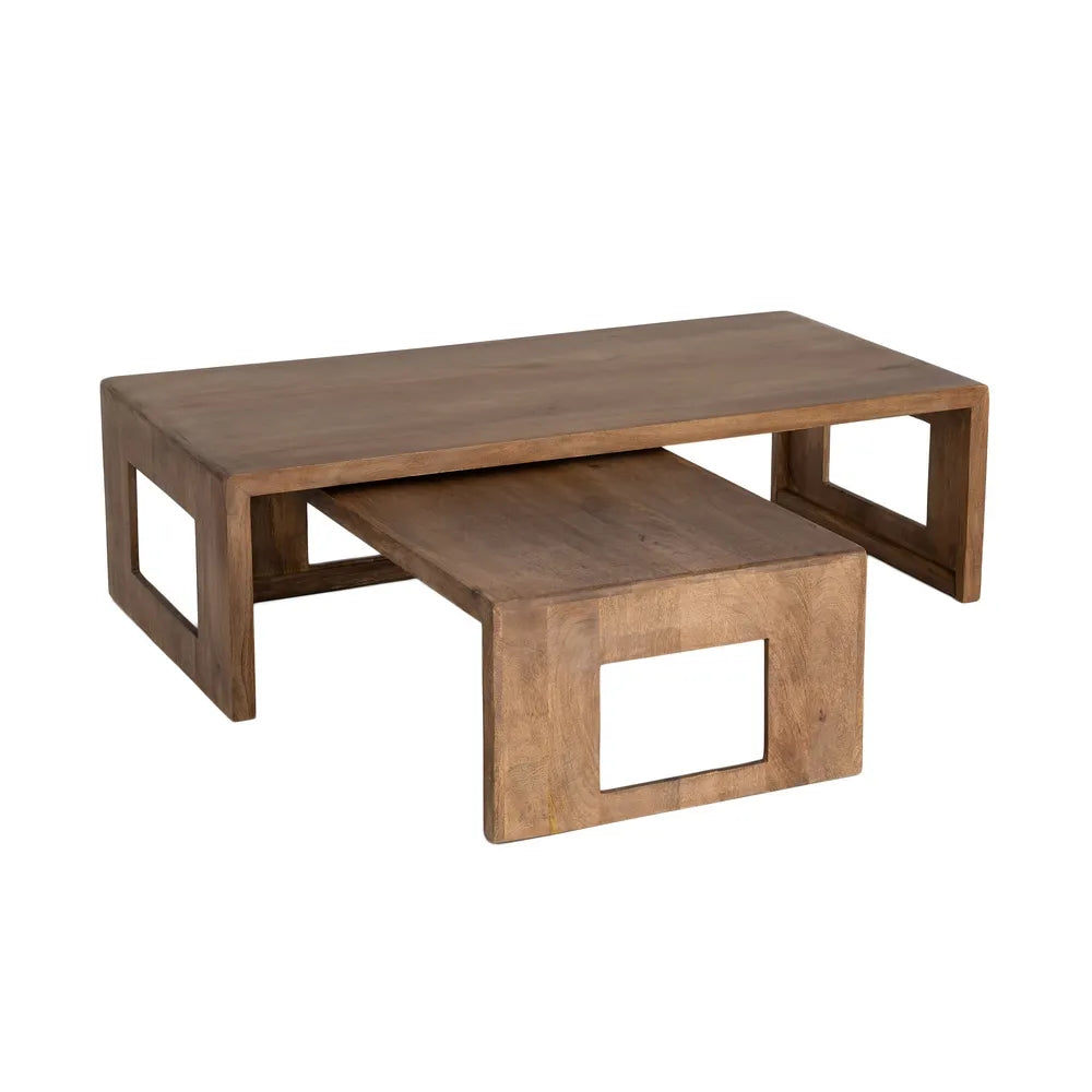 LUCERAM - Conjunto de 2 mesas de centro pequeñas de madera de mango 140 x 70 x 40,50 cm