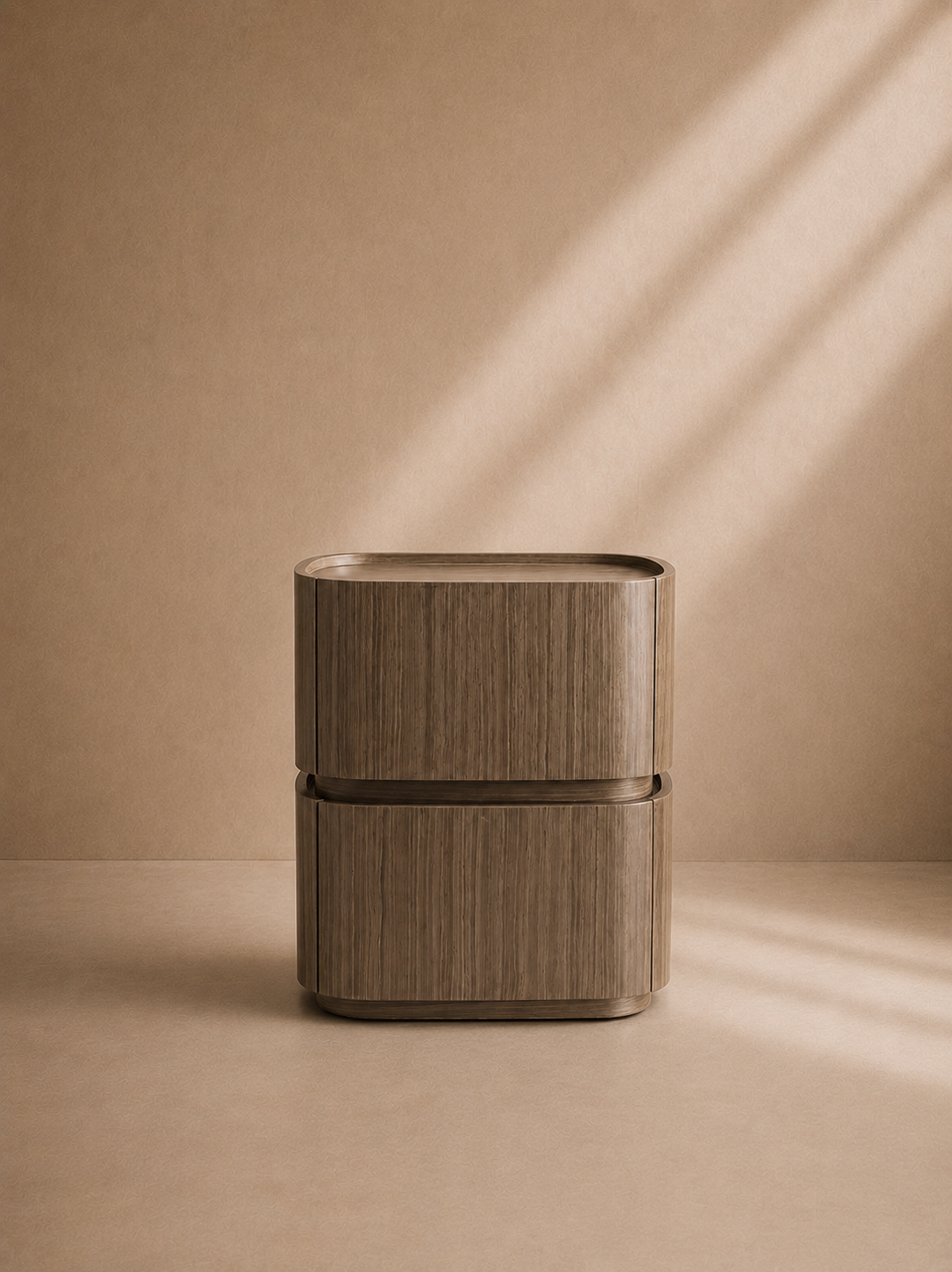 FRADES - Mueble auxiliar / mesita de noche ovalada de madera de nogal 50 × 40 × 55 cm