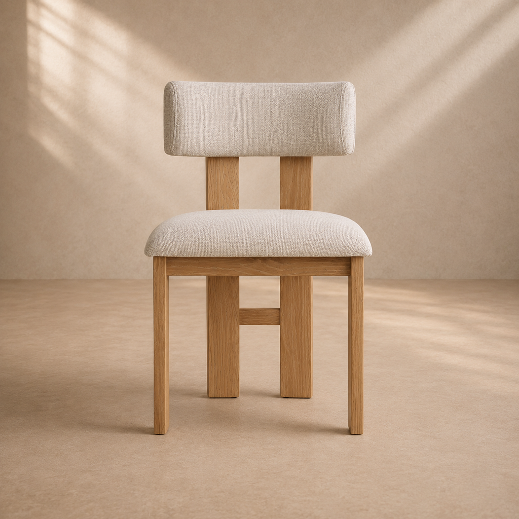 MELBA - Chaise design en polyester beige et bois de frêne