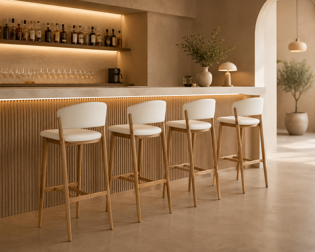NERPIO - Banco de bar de design em metal e pele sintética branca