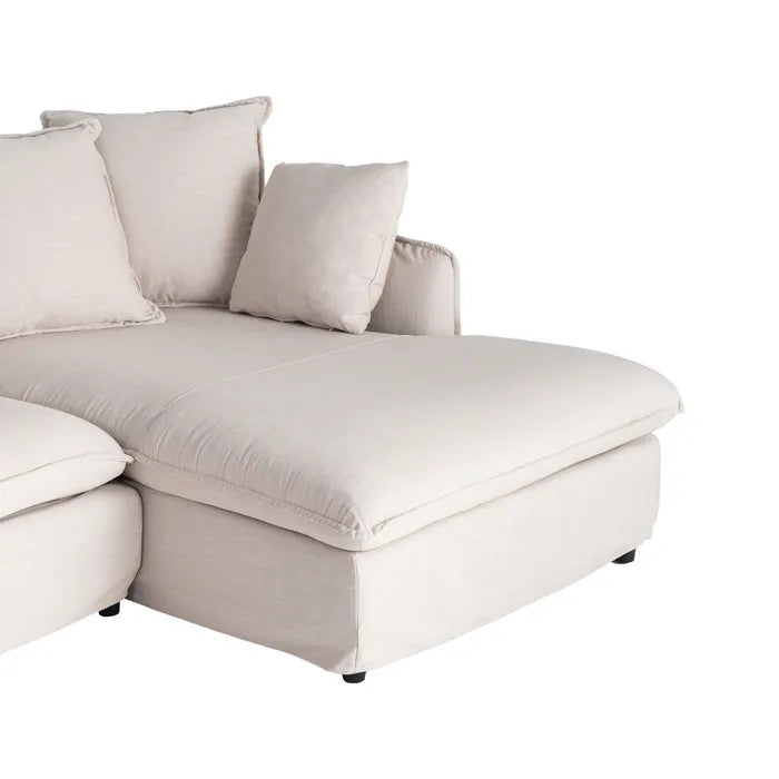 URDA - Sofá chaise longue de 3 plazas beige en poliéster y lino de 252 cm – Confort y estilo contemporáneo