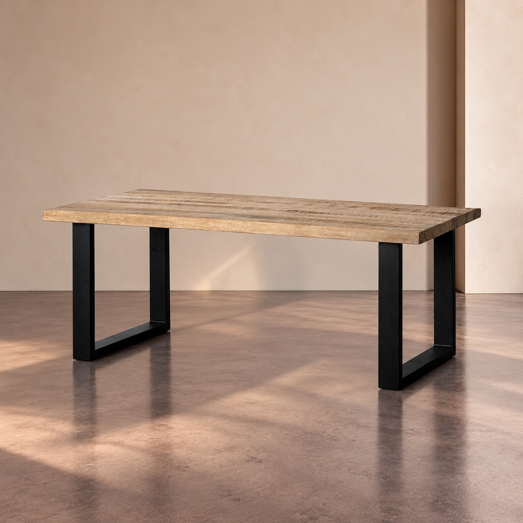 ARTA - Mesa de comedor natural negro 180 x 90 x 76 cm
