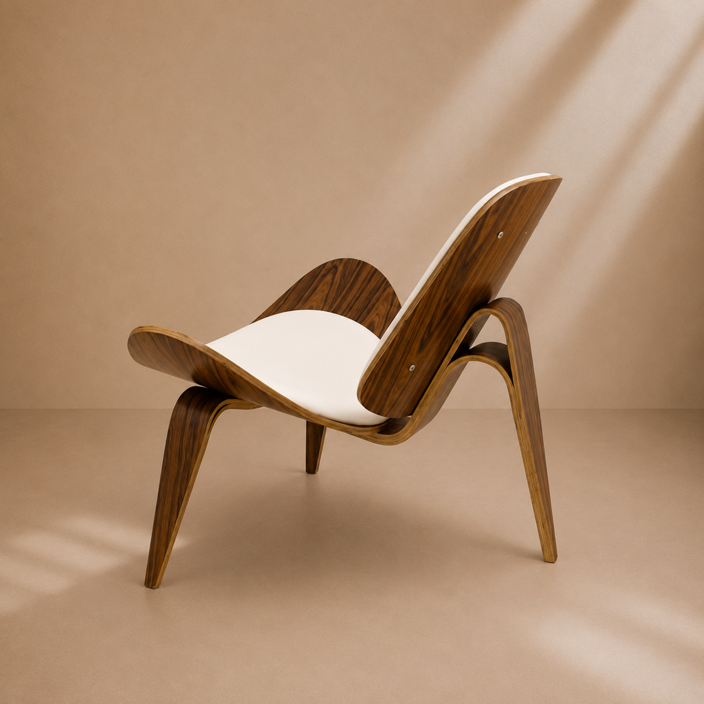HITA - Fauteuil design en bois courbé et similicuir blanc