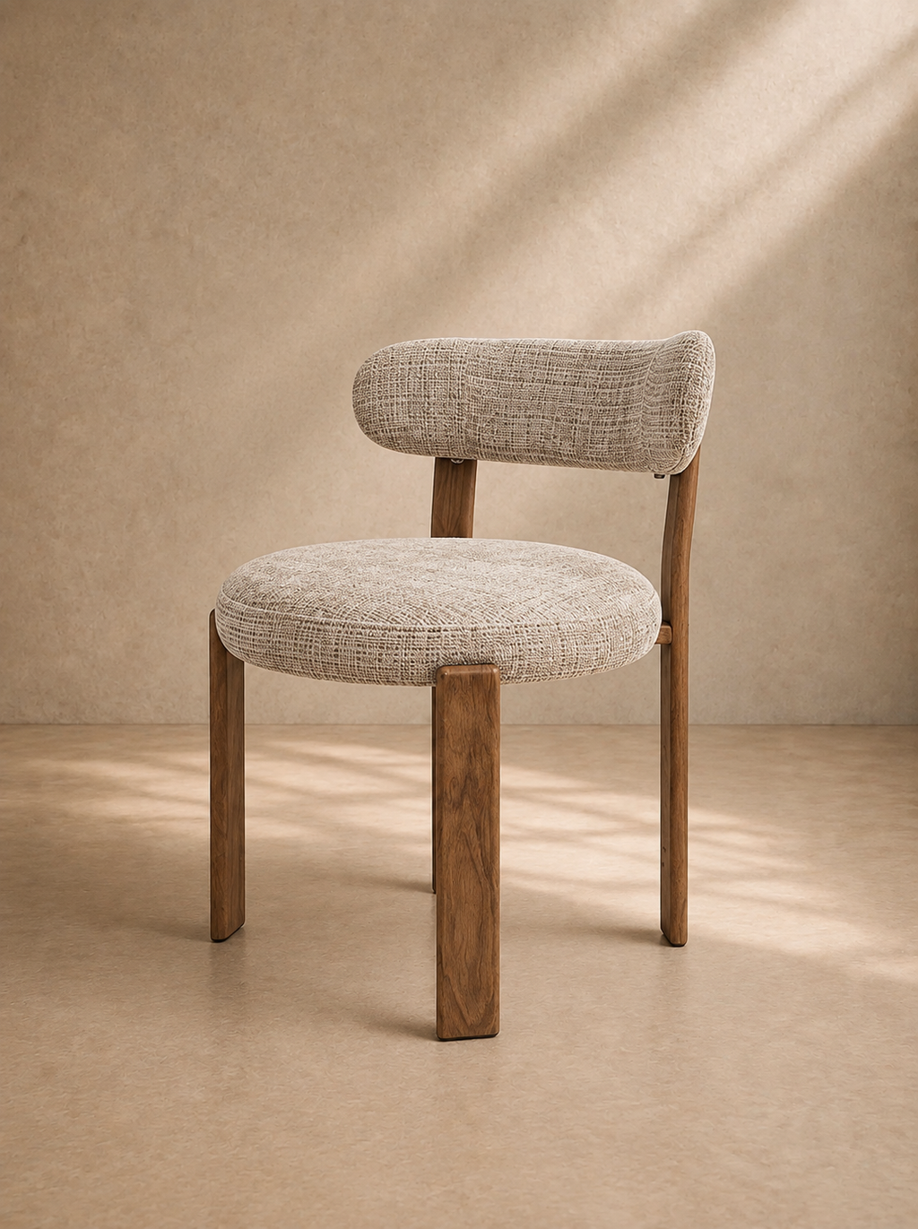 LEVI - Chaise de salle à manger en tissu beige et bois