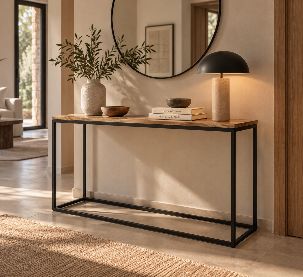 GERAS - Console en bois massif et acier noir 120 cm