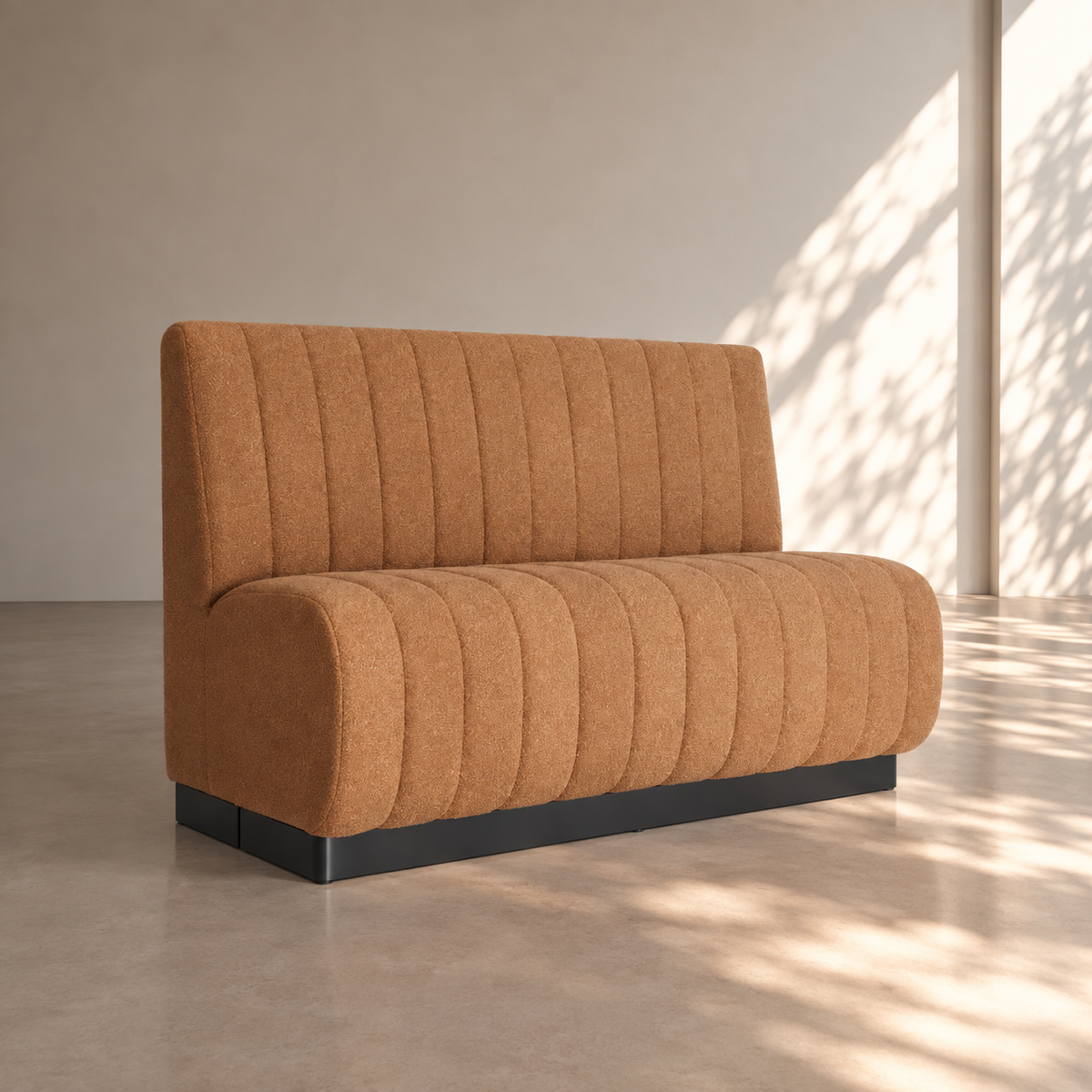 MAELLA - Sofá de 2 plazas de tela ocre – Diseño contemporáneo
