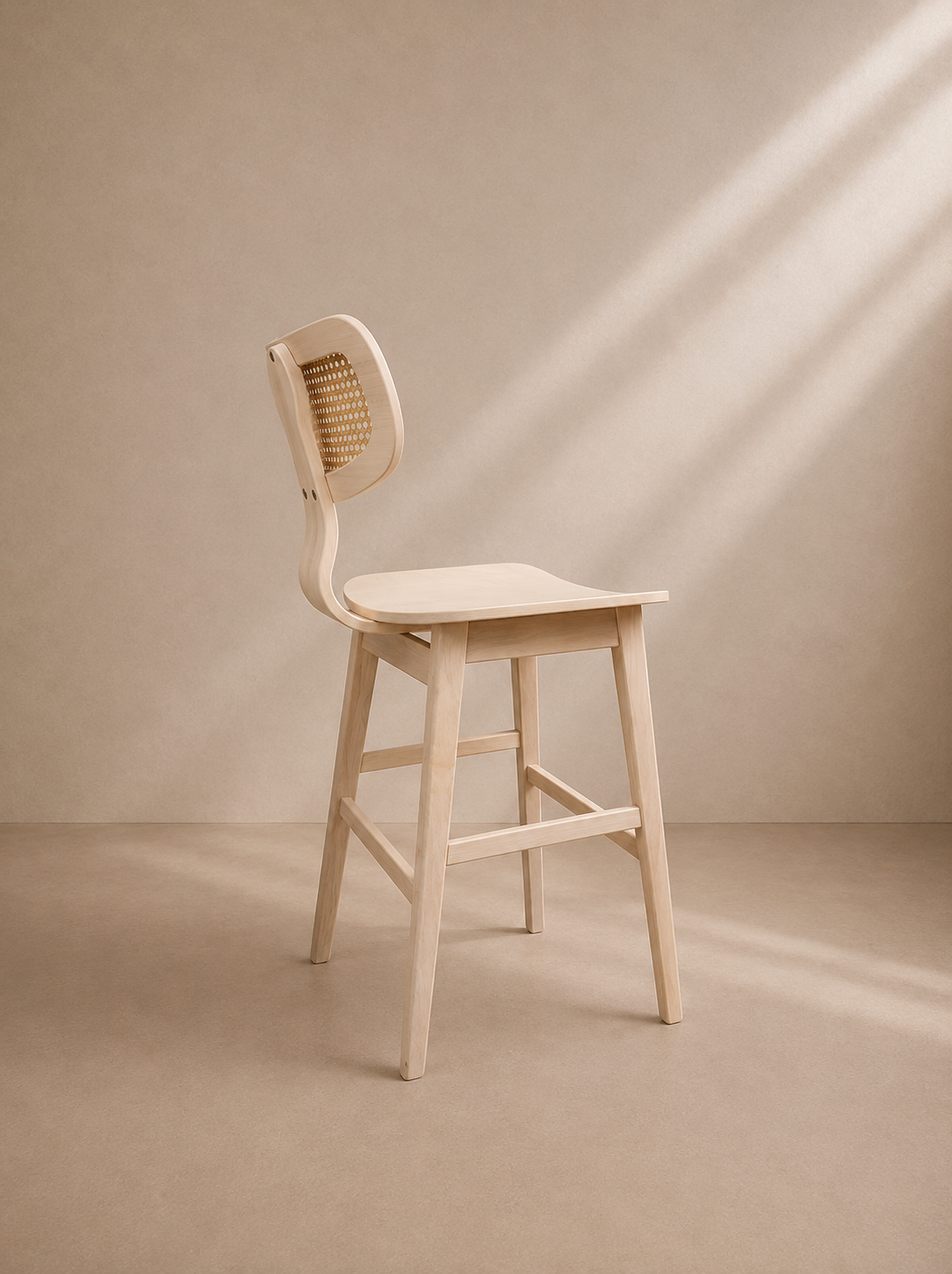 MILU - Banqueta de bar de design em madeira natural e palhinha 69 cm